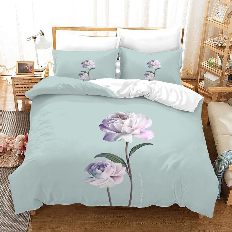 Boom 3D Photo Print Duvet Cover Flower Design With Pillowcases Bedding Set 