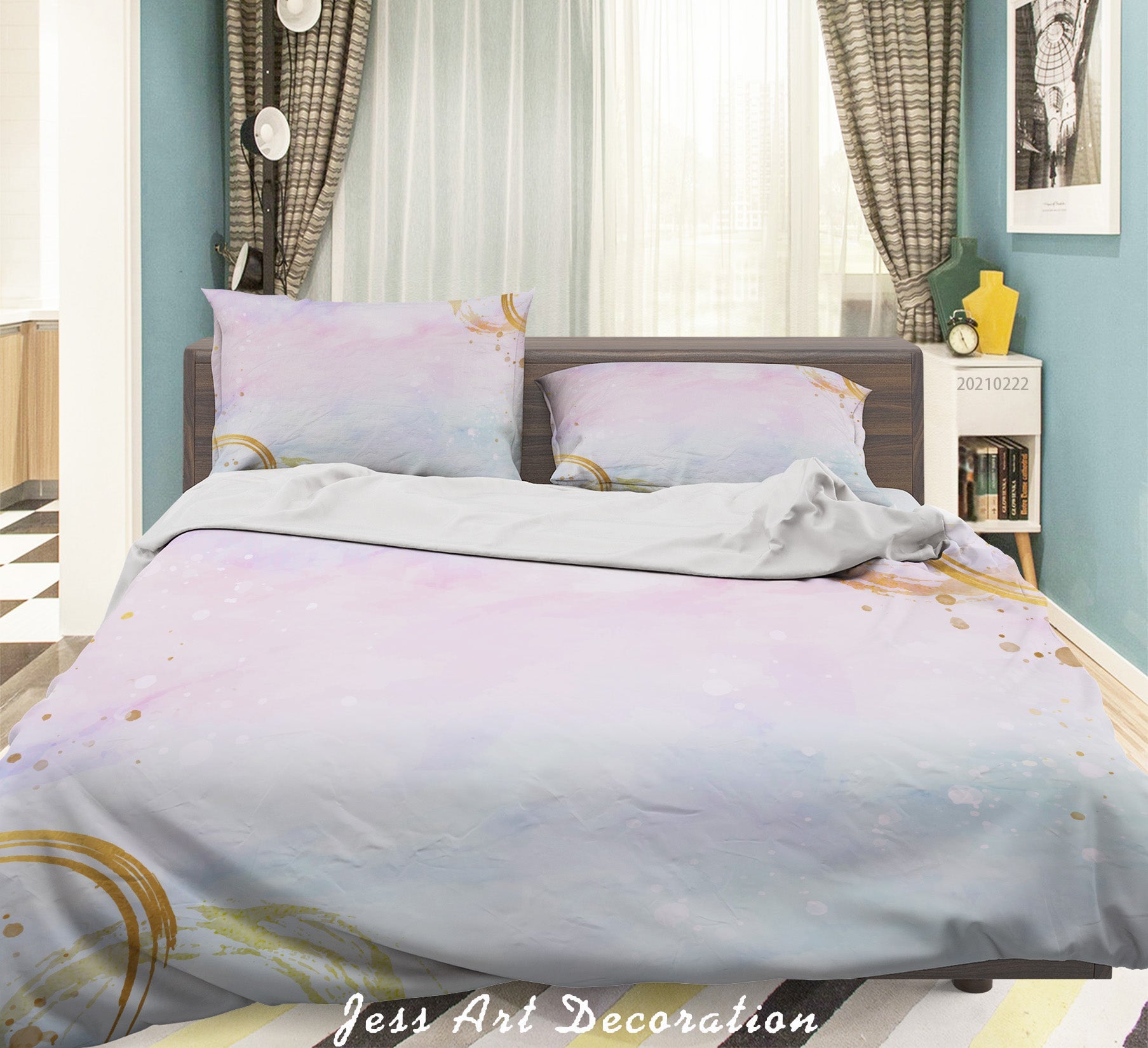 3D Watercolor Gold Pattern Quilt Cover Set Bedding Set Duvet Cover Pillowcases 150