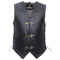 RIDERACT® Adjustable Leather Motorbike Vest Black with Antique Clasps Closure