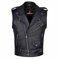 RIDERACT® Men's Leather Motorcycle Vest Brando Sleeveless Biker Vest