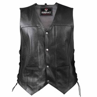 RIDERACT® Men Motorcycle Vest Classic Adjustable Leather Vest Black