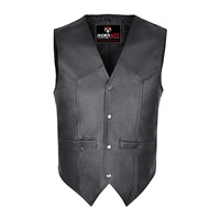 RIDERACT® Men Motorbike Vest Classic Plain All Rounder Black Leather Waistcoat