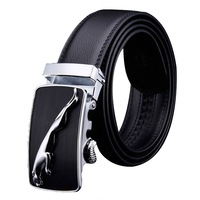 Adjustable Leather Belt Auto locking Jaguar Buckle 101D Silver