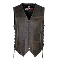 RIDERACT® Harley Distressed Leather Vest Motorcycle Stud Closure Biker Vest