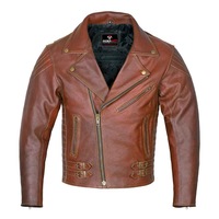 RIDERACT® Mens Leather Motorcycle Jacket Brando Style Tan Moto Jacket