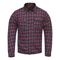 RIDERACT® Men Reinforced Flannel Motorcycle Shirt Dark Blue Red Checked Riding Shirt