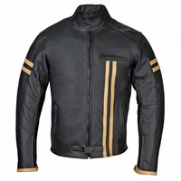 RIDERACT® Mens Leather Motorcycle Jacket Striper Moto Jacket