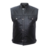 RIDERACT® Men Leather Motorcycle Vest SOA Riding Vest Button & Zipper Dual Closure