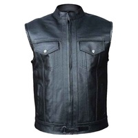 RIDERACT® Men Leather Motorcycle Vest SOA Zipper Closure Leather Waistcoat