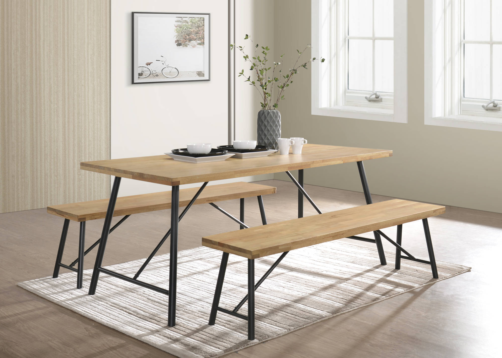 1.6m Owen Dining Table Set - 1 Dining Table + 2 Benches