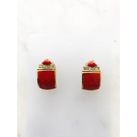 Sally Red and Gold Enamel Crystal Half Huggie Earrings