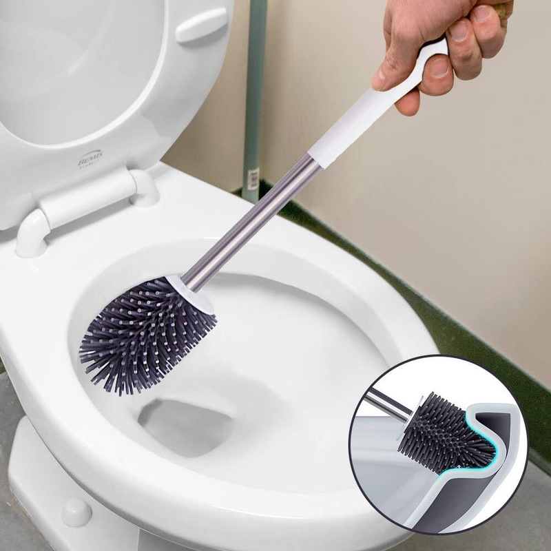 BOOMJOY Toilet Brush and Hoder Bathroom Cleaning TPR Rubber Builtin