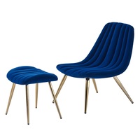 Velvet Accent Chair and Velvet Ottoman Stool With Gold Chromed Frame