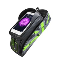 021 MTB Road Bicycle Bike Bag Rainproof Touch Screen Cycling Top Front Tube Frame Bags 6.0" Phone Case Bike Accessories GREEN COLOR