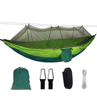1-2 Person Portable Outdoor Camping Hammock with Mosquito Net High Strength Parachute Fabric Hanging Bed Hunting Sleeping Swing Max Load 300KG ARMYGREENYARN COLOR