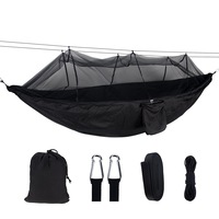 1-2 Person Portable Outdoor Camping Hammock with Mosquito Net High Strength Parachute Fabric Hanging Bed Hunting Sleeping Swing Max Load 300KG BLACK COLOR