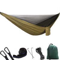 1-2 Person Portable Outdoor Camping Hammock with Mosquito Net High Strength Parachute Fabric Hanging Bed Hunting Sleeping Swing ARMY GREEN COLOR