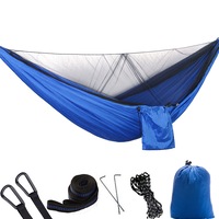 1-2 Person Portable Outdoor Camping Hammock with Mosquito Net High Strength Parachute Fabric Hanging Bed Hunting Sleeping Swing BLUE COLOR