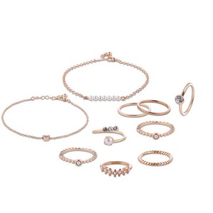 10 Pcs of Gold Silver Plated Artificial Pearl Rings Women Bracelets Jewelry Set GOLD COLOR