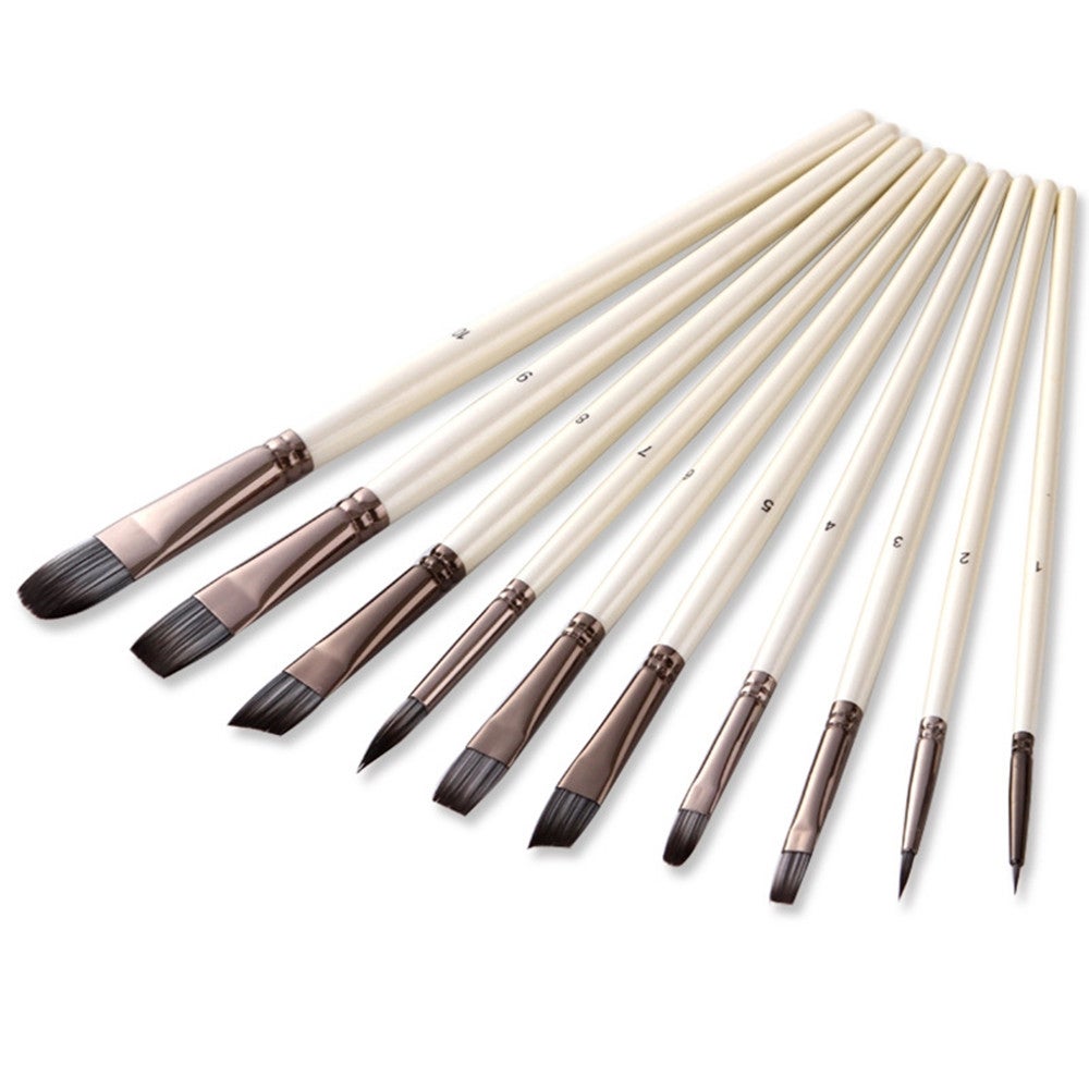10pcs Synthetic Nylon Hair Wood Paint Brushes Set for Artist Acrylic Gouache Oil Watercolor Painting Brushes Art Supplies