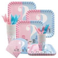 112PCS Set Gender Reveal Party Supplies Baby Shower Decorations Boy or Girl Disposable Tablewear Cups Plates Napkins
