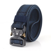 125cm TB16 3.8cm Thicken Nylon Tactical Belt Metal Quick Release Military Army Fan Leisure Camping Pants Canvas Fabric Belt TB13 BLUE-BLACK COLOR