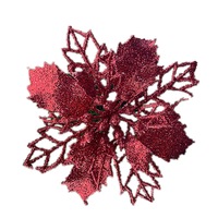 12PCS Christmas Decoration Christmas Celebration Hollow Out Glitter Powder Flower Wreath Garland Decor Pendant Red