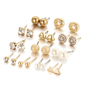 12Pcs Ear Nail Zircon Peach Heart Triangular Earrings Jewelry - Gold