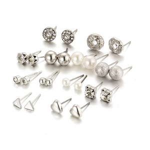 12Pcs Ear Nail Zircon Peach Heart Triangular Earrings Jewelry - Silver