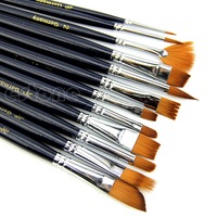 12Pcs Nylon Hair Acrylic Oil Painting Watercolor Artist Paint Brush Supplies Set