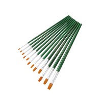 12PCS Wooden Rod Brush Set Student Art Pen Flat Front Water Oil Watercolor Pen Painting Set