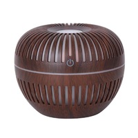 130ml Small Capacity Hollow Humidifier Desktop Car Wood Grain Purifier with Colorful Atmosphere Lamp-Brown