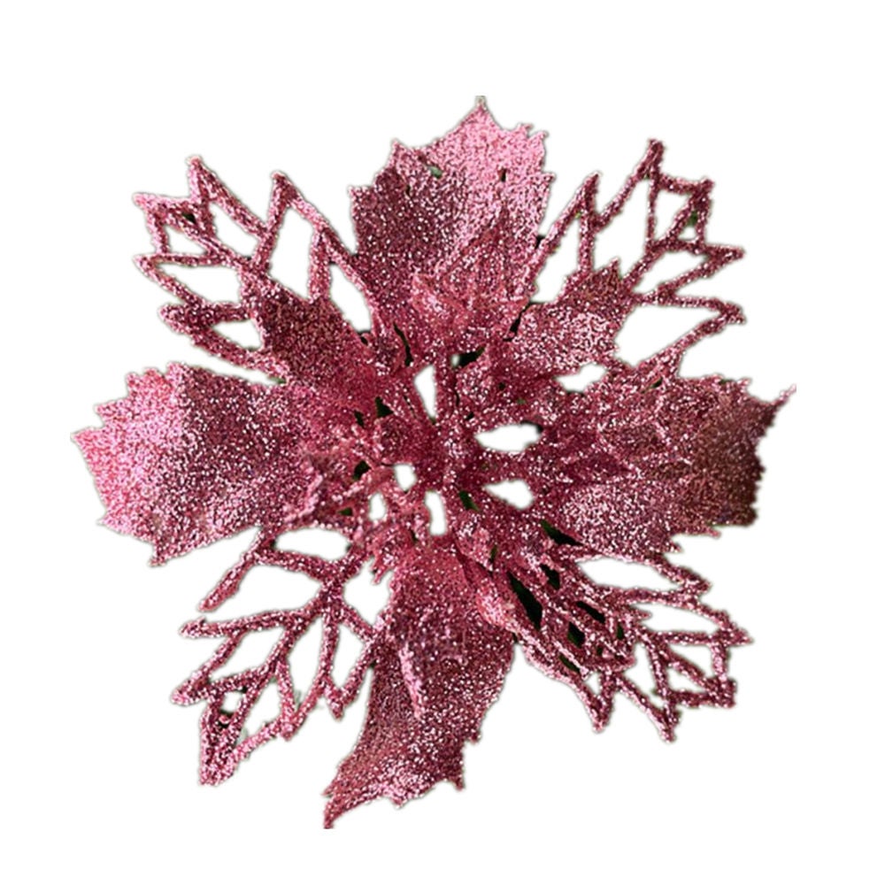 15PCS Christmas Decoration Christmas Celebration Hollow Out Glitter Powder Flower Wreath Garland Decor Pendant Pink