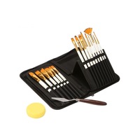 15PCS Wooden Pole Watercolor Brush Set Student Art Class Watercolor Brush with Storage Bag