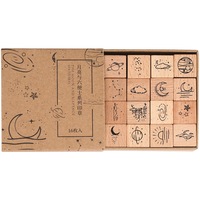 16 Pcs/Lot Vintage Planet Moon Cloud Decoration Stamp Wooden Rubber Stamps for Scrapbooking Stationery DIY Craft Standard Stamp