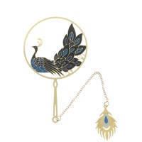 1PC Chinese Style Retro Metal Bookmark Peacock Panda Pendant Hollow Bookmark Book Tassel Pagination Mark Stationery Supply Gift