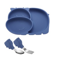 1Set Baby Silicone Tableware Anti-skid Suction Plate Set Kids Anti Falling Plate Children Grid Eating Training Fork Spoon Plates