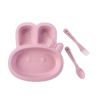 1Set Cute Cartoon Dishes Bowl Spoon Fork Tableware Set Kid Children Baby Feeding Food Plate Tray Holder Creative Dinner Plates