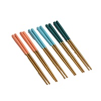 1Set Gold Chopsticks Set 18/8 Stainless Steel Chopsticks For Sushi Food Sticks Bamboo Handle Reusable Non-slip Chopsticks