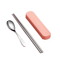 1Set Mini Portable Travel Tableware Set Stainless Steel Chopsticks Spoon Dinner Set For Kid School Picnic Kitchen Dinnerware