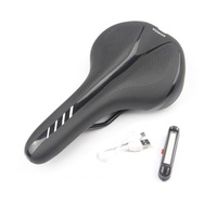 1Set Mountain Bike Cushion with Light Bike Saddle Thicken Silicone Rear Lights Bike Seat Black and white + red and blue tail lights_270*144mm