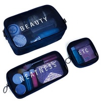 1SET Nylon S/M/L Travel Women Cosmetic Bag Portable Makeup Bag Mesh Case Portable Box NAVY COLOR