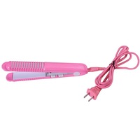 2 in 1 Curling Straightening Irons Mini Ceramic Plate Cordless Hair Curler - Pink