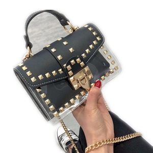 2 in 1 Transparent Chain Rivet Handbag Single Shoulder Bag Messenger Bag (Black)