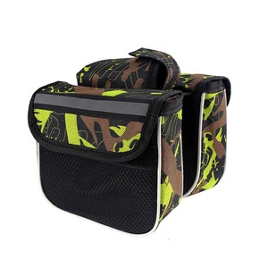 2 Pcs 600D Polyester Reflective Double Side Touch Screen Bike Front Frame Bag Bicycle Pouch Cycling Pack For Mountain/Road Bike GREEN COLOR