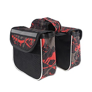2 Pcs 600D Polyester Reflective Double Side Touch Screen Bike Front Frame Bag Bicycle Pouch Cycling Pack For Mountain/Road Bike RED COLOR