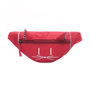2 Pcs Child Mini Waist Bag Fanny Pack Cute Cat Ear Printed Joker Chest Canvas Pocket Money Belt Kids Waist Bag