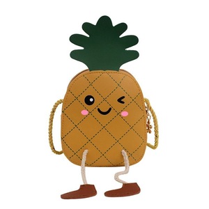 2 Pcs Children Lovely Coin Purse PU Leather Cartoon Pineapple Girls Crossbody Bags Kids Mini Shoulder Bags Cute Accessories Money Bag