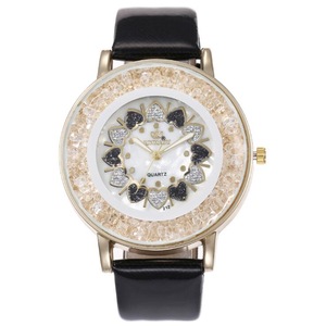 2 Pcs Crystal Shining Dress Ladies Watch Rose Gold Case Leather Strap Quartz Watches