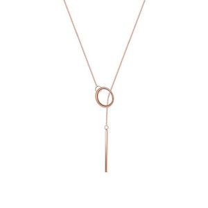 2 Pcs Elegant Rose Gold Plated Unique Bar and Circle Pendant Long Necklace Jewelry for Women